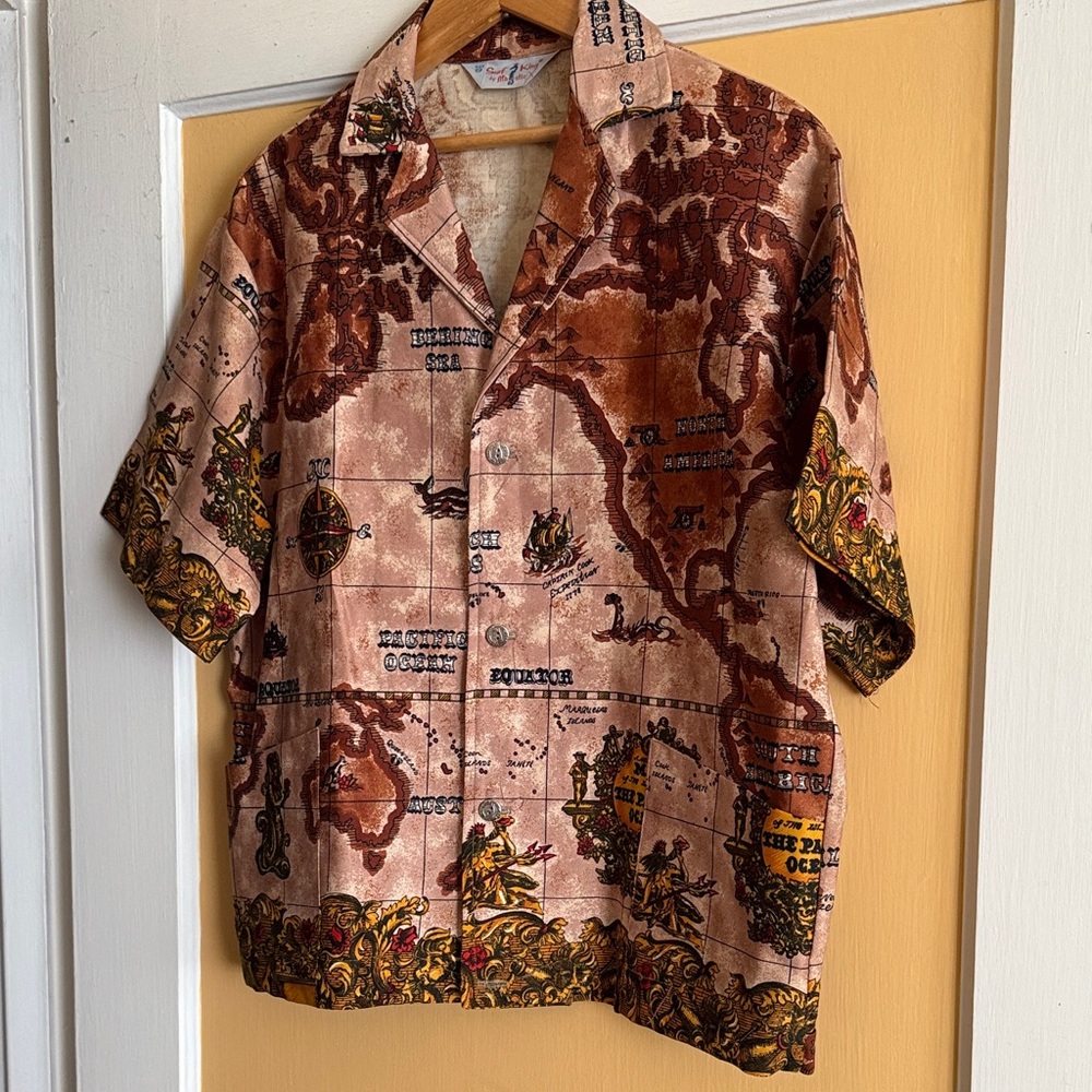 Vintage SURF KING by Majestic Map Print 1960’s Cabana Shirt